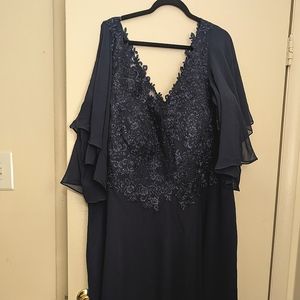 Navy Sequin Bodice Chiffon Gown